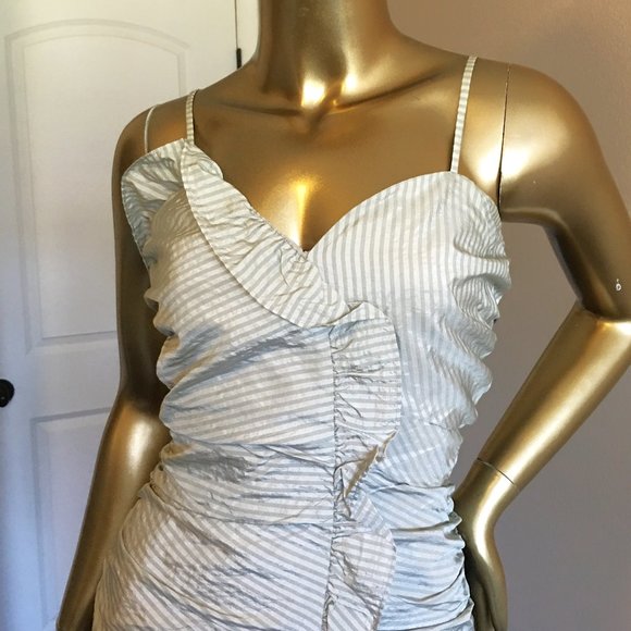 💋 𝐁𝐄𝐓𝐒𝐄𝐘 𝐉𝐎𝐇𝐍𝐒𝐎𝐍 💋 Gray/White Striped Ruffle Dress - Picture 4 of 12